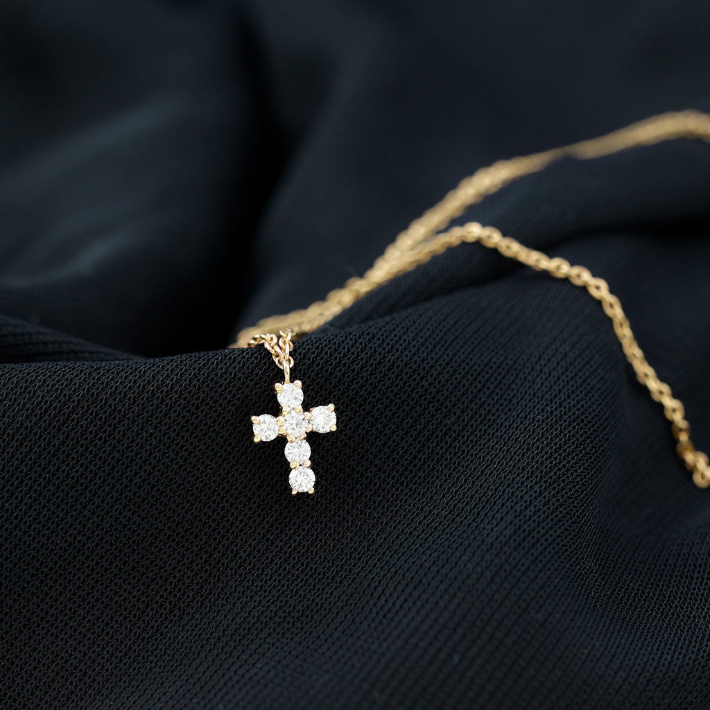 Moissanite Cross Bracelet - Dainty Cross Charm Chain with Sparkling Stones