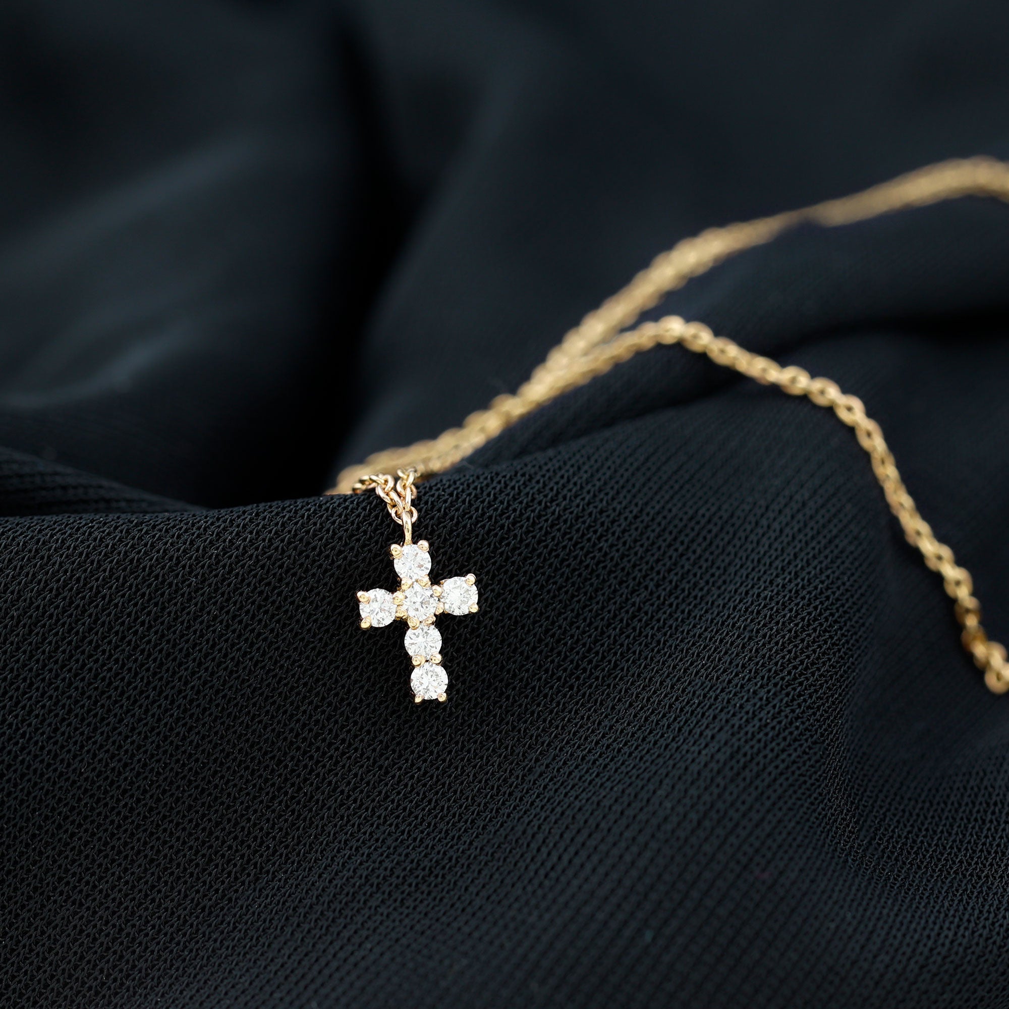 Moissanite Cross Bracelet - Dainty Cross Charm Chain with Sparkling Stones