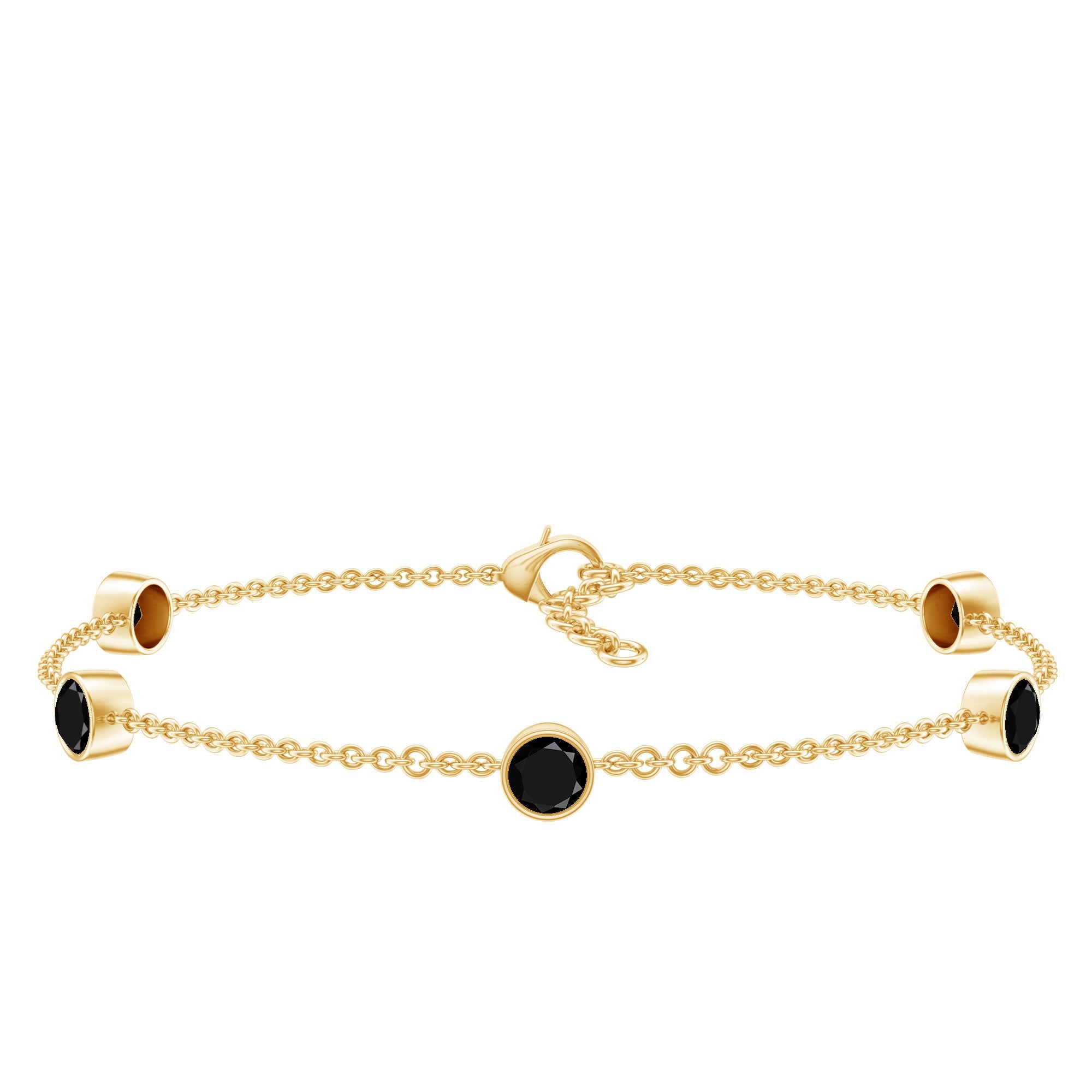 Black Onyx Station Chain Bracelet for Women