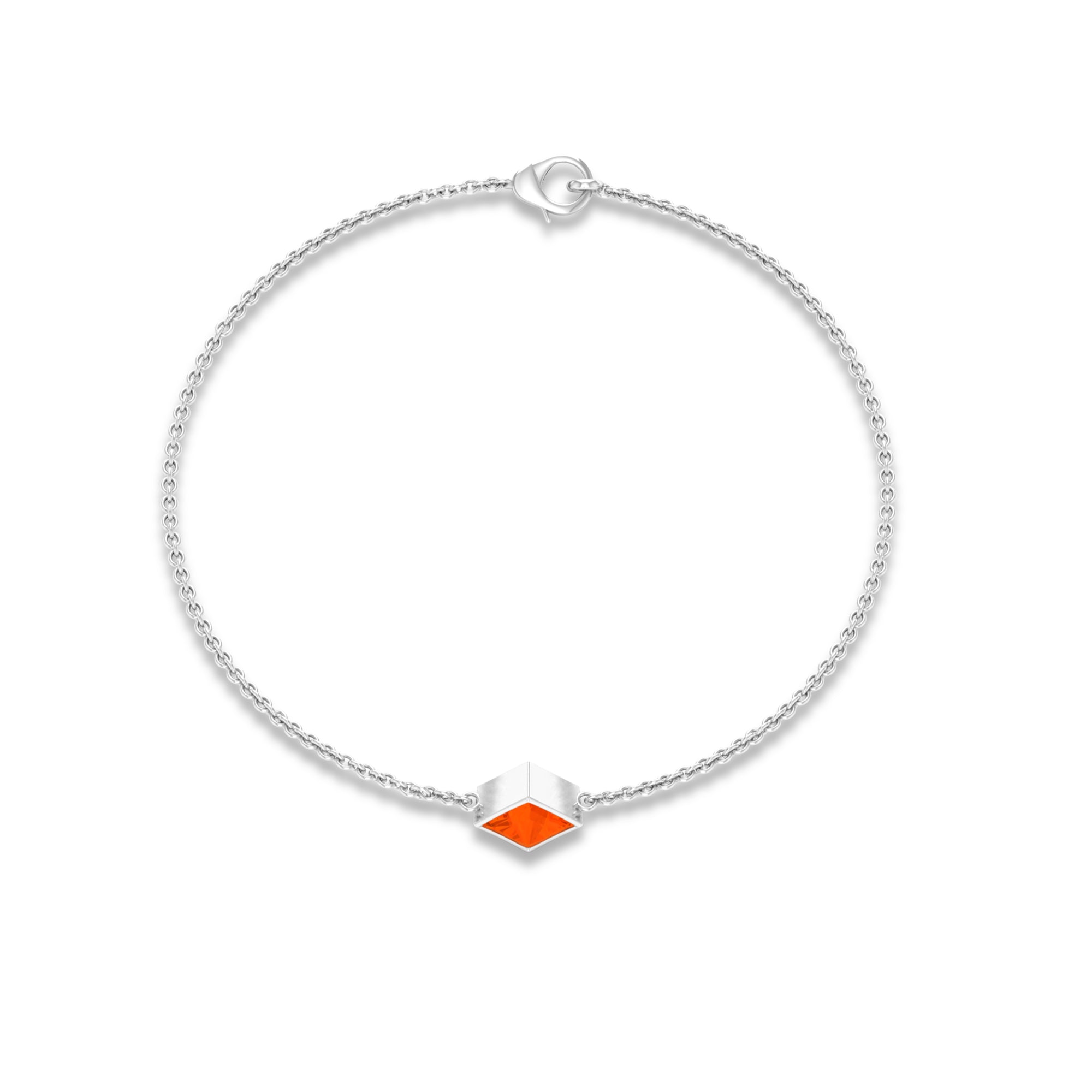 Fire Opal Bracelet – 0.5 Ct Princess Cut Orange Opal | Bezel Set Birthstone Jewelry