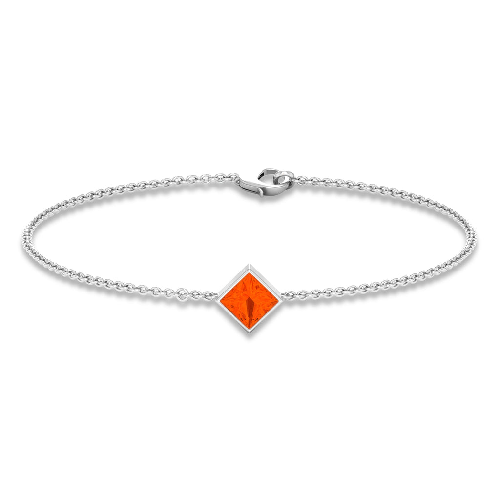 Fire Opal Bracelet – 0.5 Ct Princess Cut Orange Opal | Bezel Set Birthstone Jewelry