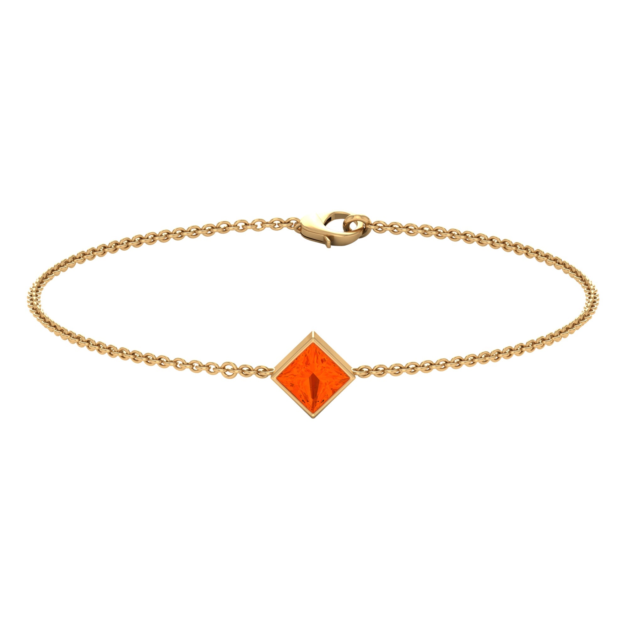 Fire Opal Bracelet – 0.5 Ct Princess Cut Orange Opal | Bezel Set Birthstone Jewelry