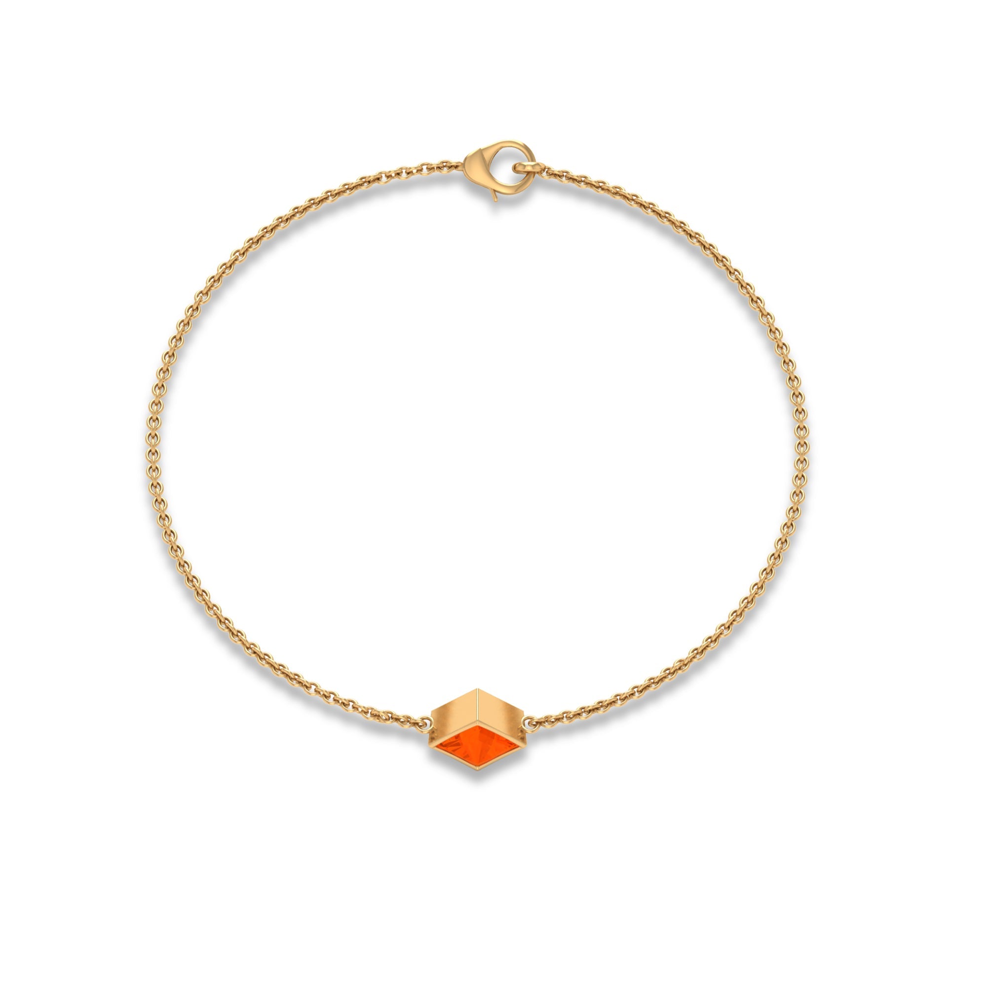 Fire Opal Bracelet – 0.5 Ct Princess Cut Orange Opal | Bezel Set Birthstone Jewelry