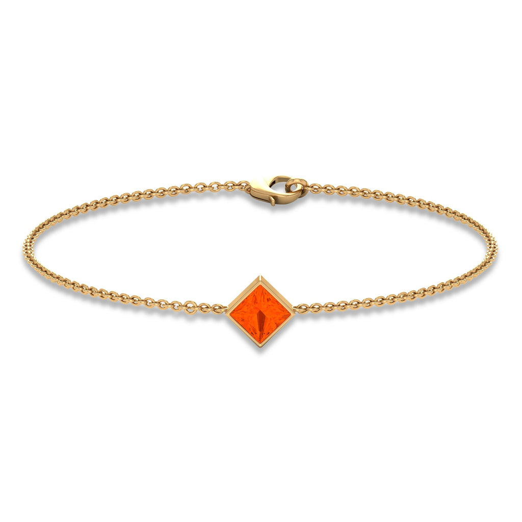 Fire Opal Bracelet – 0.5 Ct Princess Cut Orange Opal | Bezel Set Birthstone Jewelry