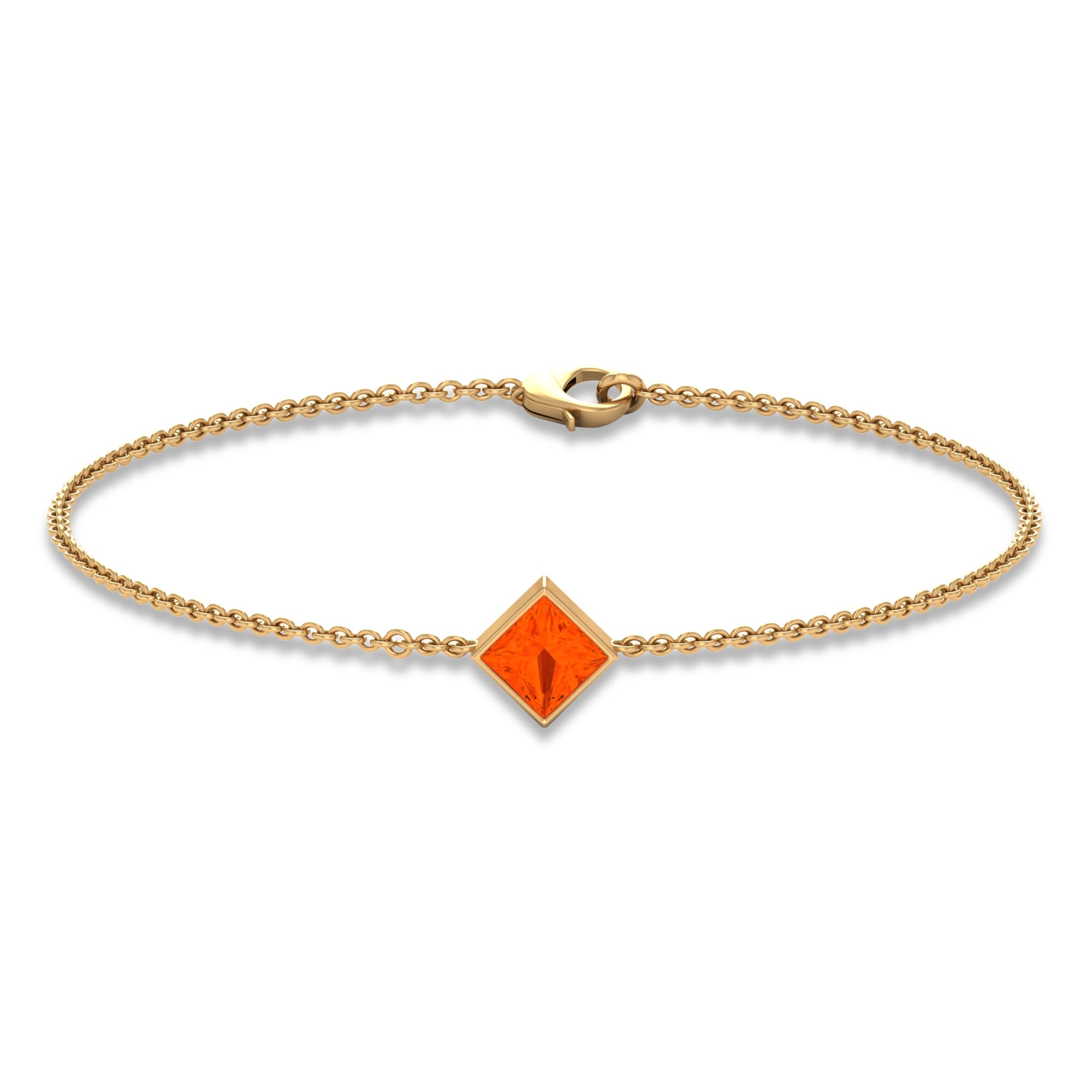Fire Opal Bracelet – 0.5 Ct Princess Cut Orange Opal | Bezel Set Birthstone Jewelry