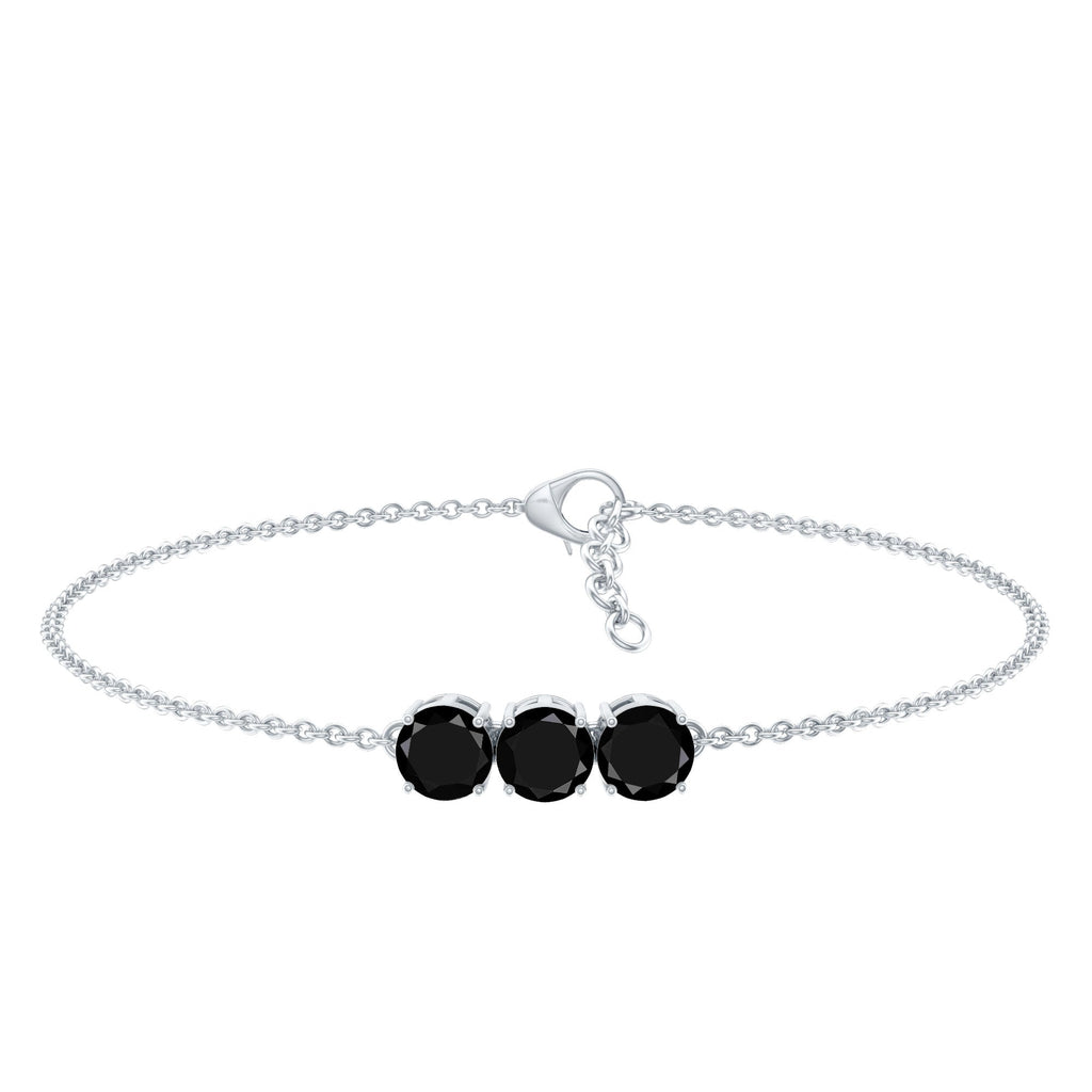 Black Onyx Bracelet - Three Stone Cable Chain With AAA Quality Onyx Gems