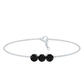 Black Onyx Bracelet - Three Stone Cable Chain With AAA Quality Onyx Gems