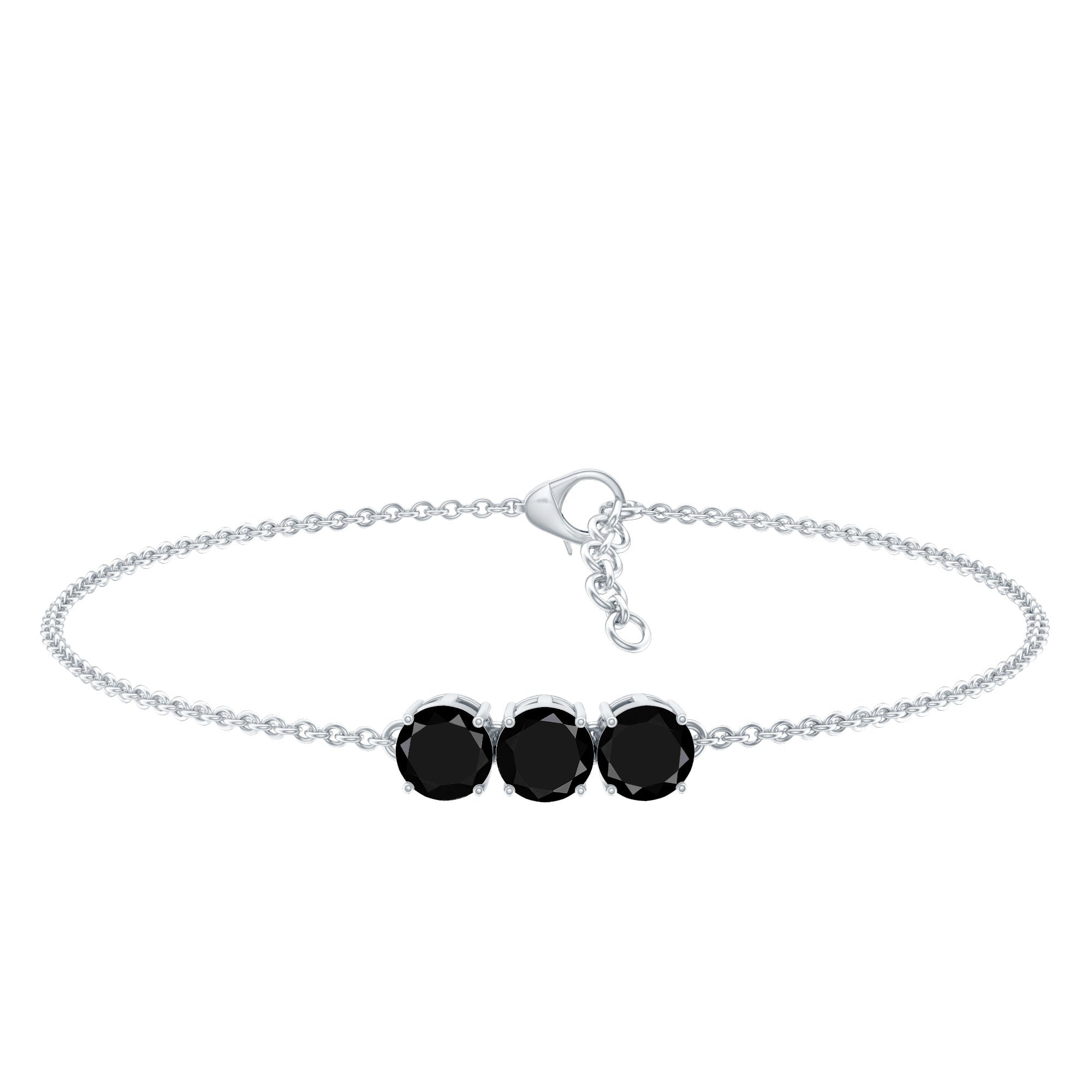 Black Onyx Bracelet - Three Stone Cable Chain With AAA Quality Onyx Gems