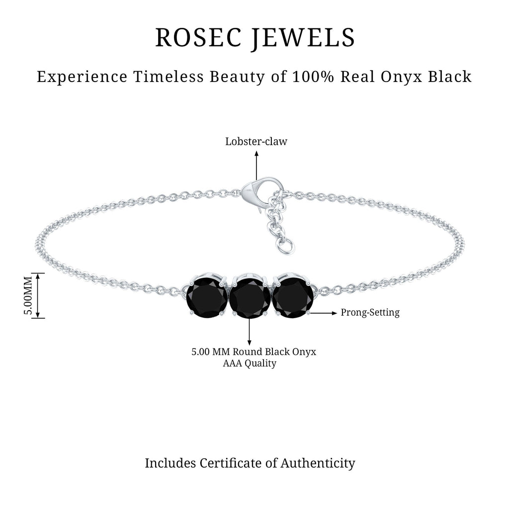Black Onyx Bracelet - Three Stone Cable Chain With AAA Quality Onyx Gems