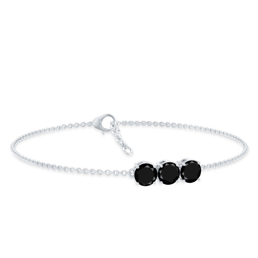 Black Onyx Bracelet - Three Stone Cable Chain With AAA Quality Onyx Gems