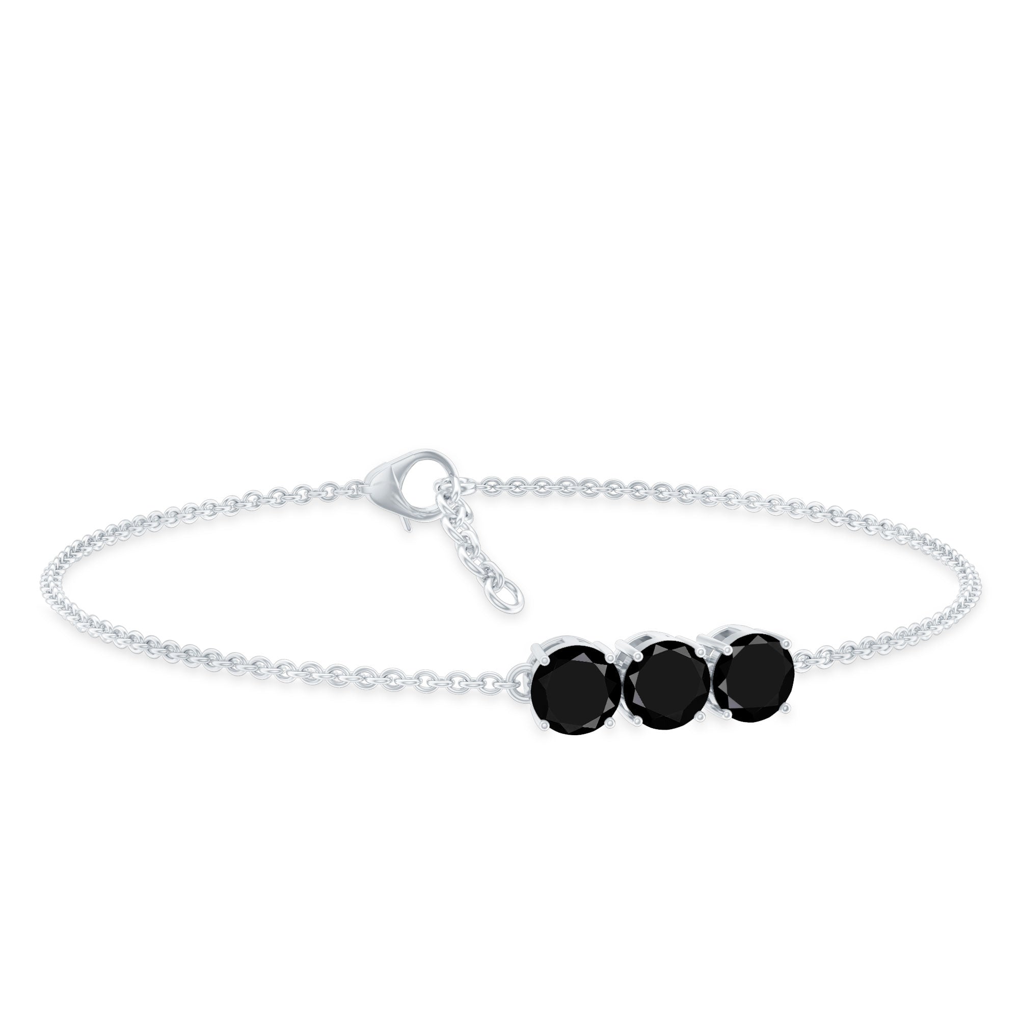 Black Onyx Bracelet - Three Stone Cable Chain With AAA Quality Onyx Gems