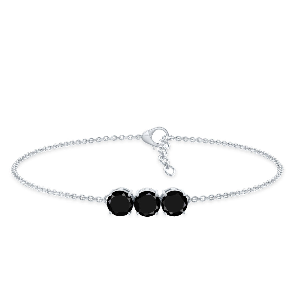 Black Onyx Bracelet - Three Stone Cable Chain With AAA Quality Onyx Gems
