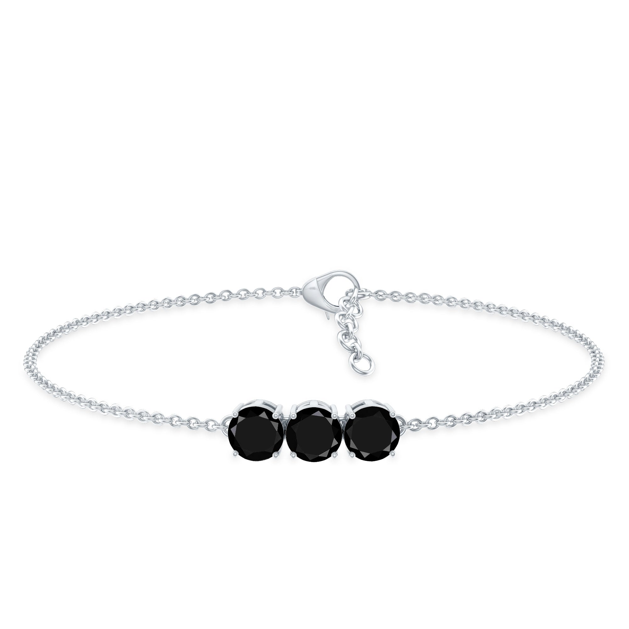Black Onyx Bracelet - Three Stone Cable Chain With AAA Quality Onyx Gems