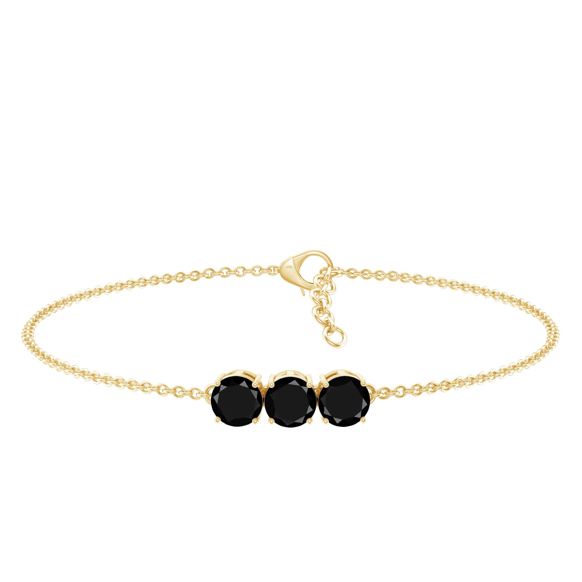 Black Onyx Bracelet - Three Stone Cable Chain With AAA Quality Onyx Gems