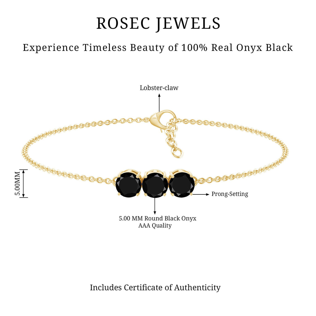 Black Onyx Bracelet - Three Stone Cable Chain With AAA Quality Onyx Gems