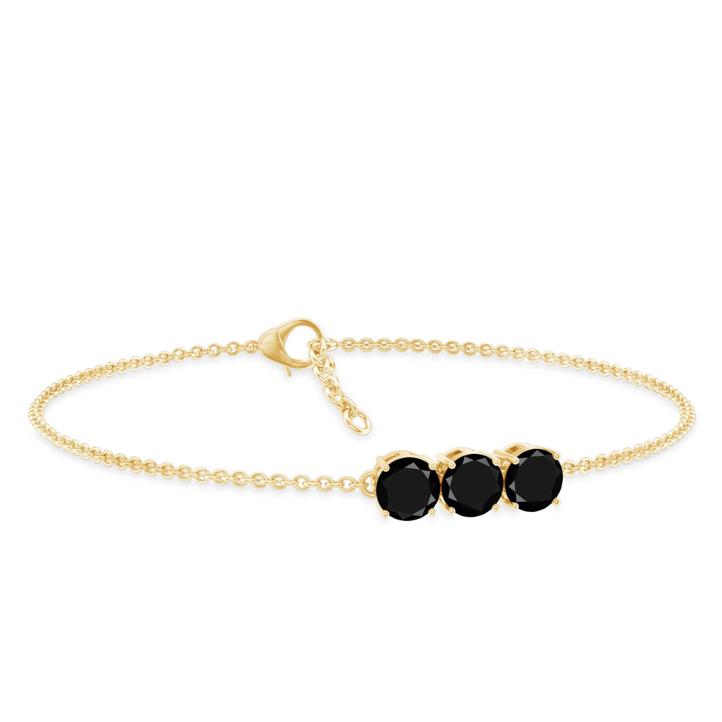 Black Onyx Bracelet - Three Stone Cable Chain With AAA Quality Onyx Gems