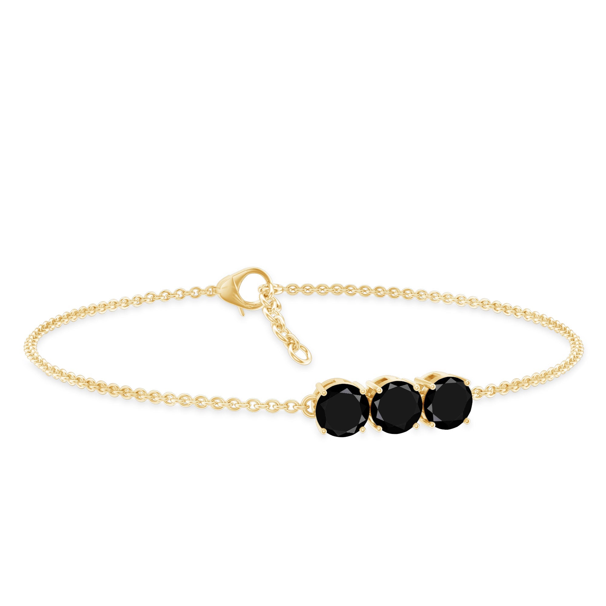 Black Onyx Bracelet - Three Stone Cable Chain With AAA Quality Onyx Gems