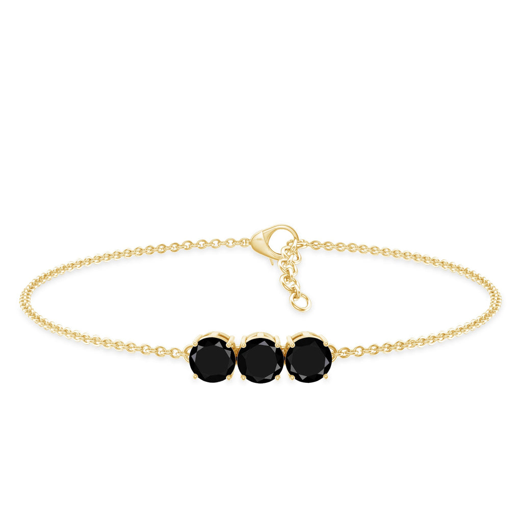 Black Onyx Bracelet - Three Stone Cable Chain With AAA Quality Onyx Gems