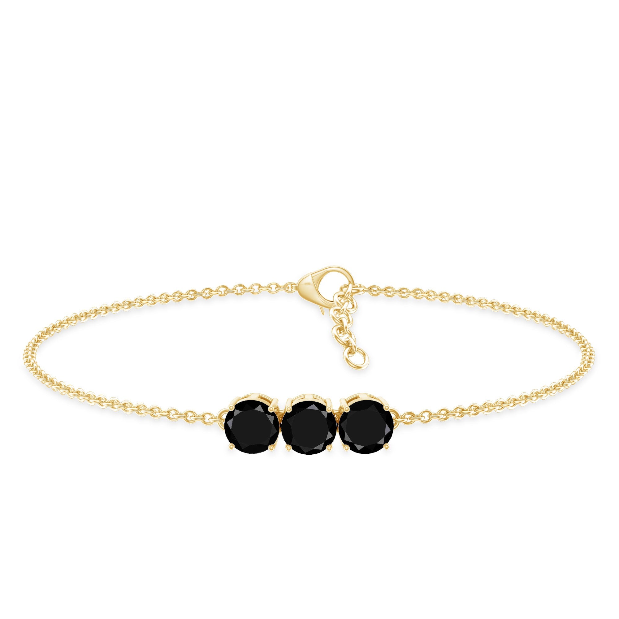 Black Onyx Bracelet - Three Stone Cable Chain With AAA Quality Onyx Gems