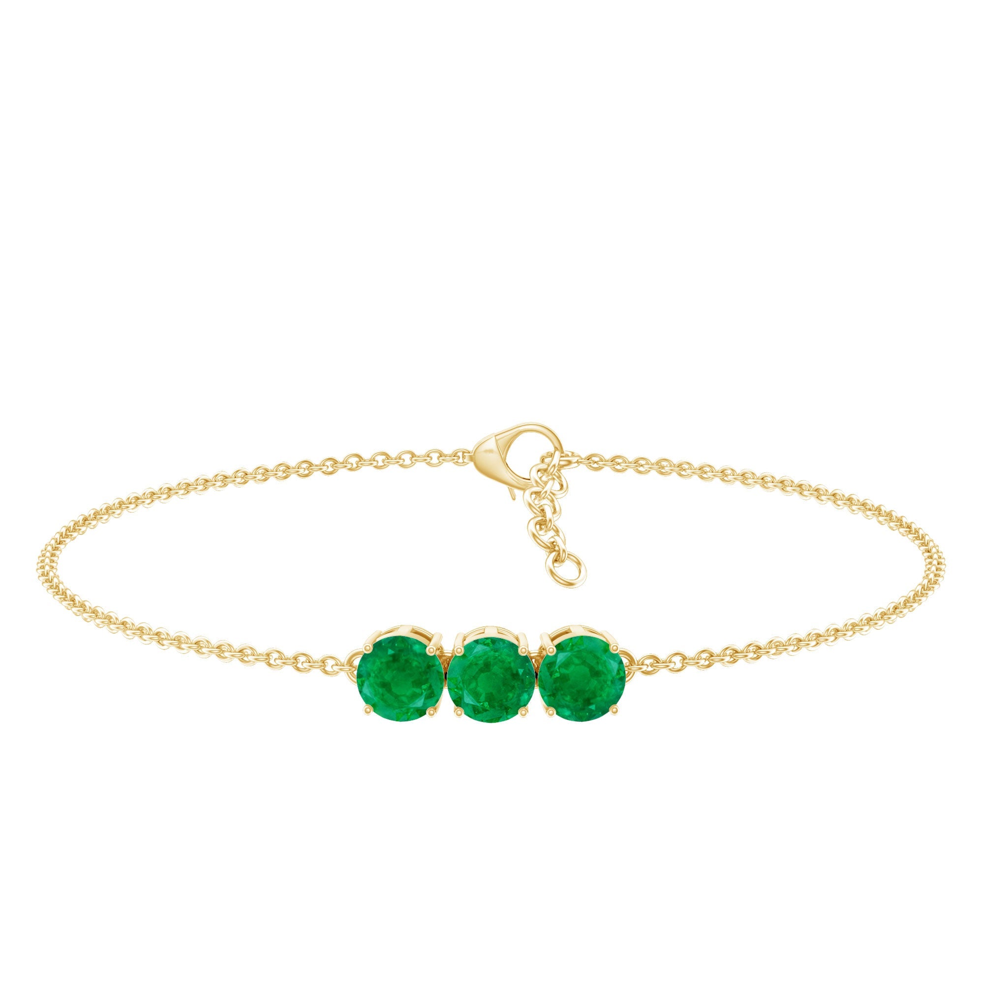 Emerald Three Stone Bracelet – Certified AAA Quality Emeralds, Link Chain Jewelry