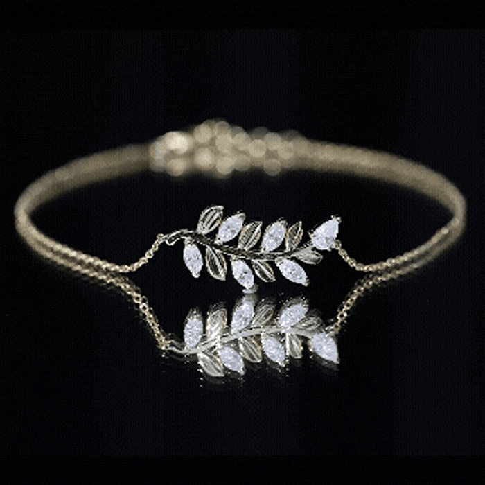 Moissanite Leaf Bracelet – Delicate Chain, Marquise & Pear Cut Gemstones