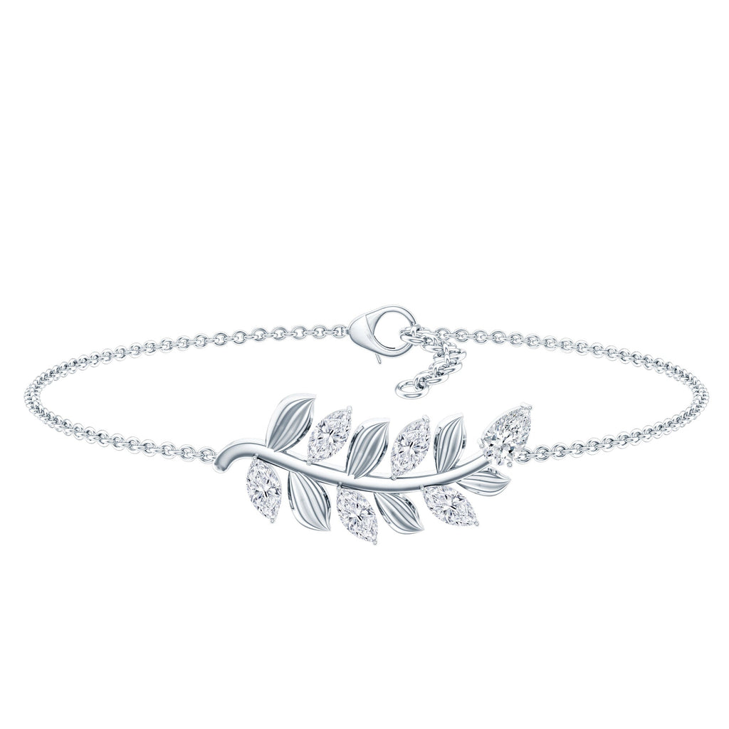 Moissanite Leaf Bracelet – Delicate Chain, Marquise & Pear Cut Gemstones