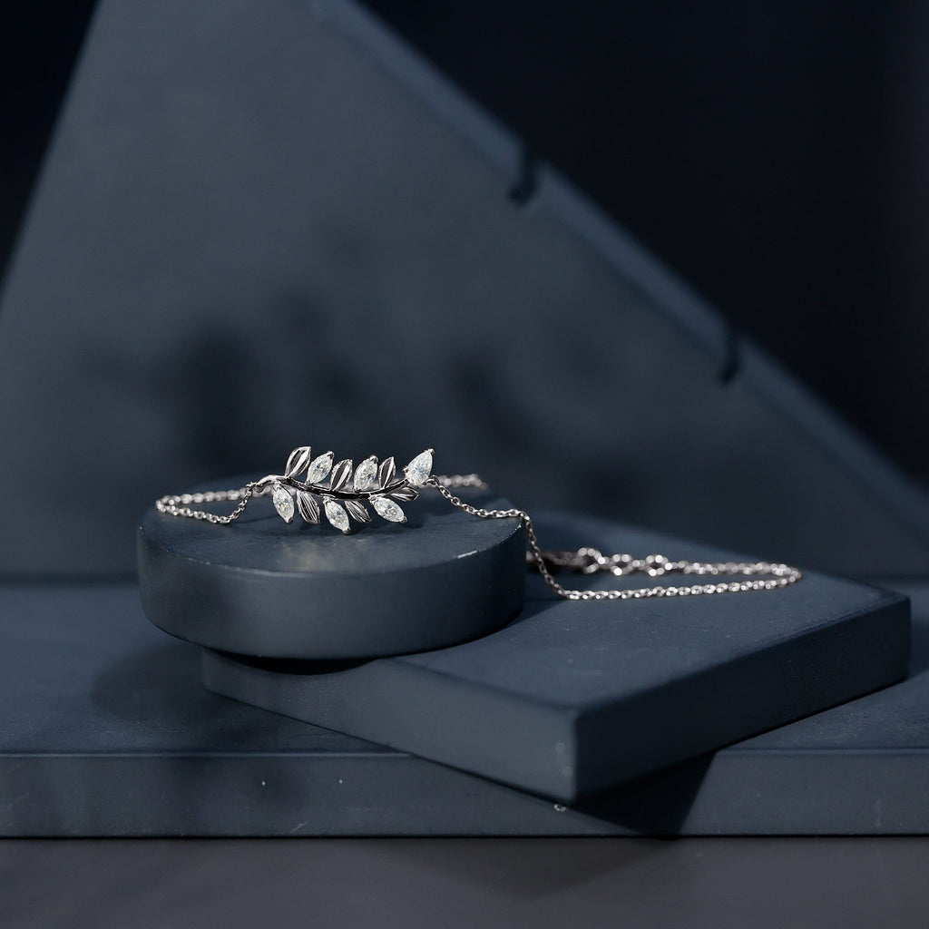Moissanite Leaf Bracelet – Delicate Chain, Marquise & Pear Cut Gemstones