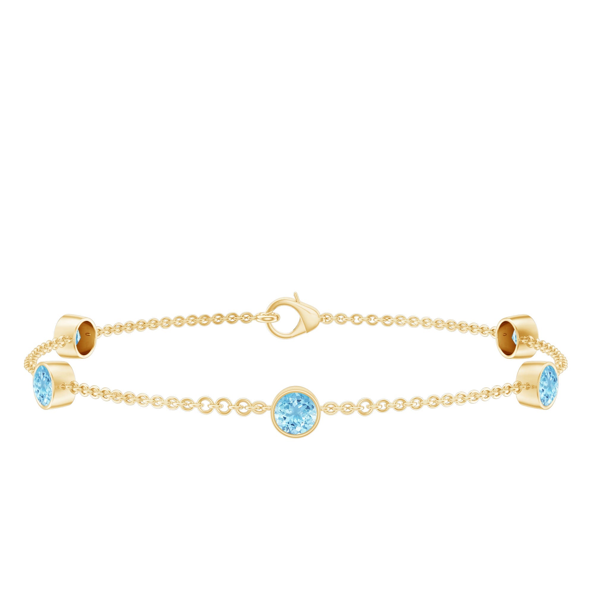 Aquamarine Station Bracelet – Slim Chain Bracelet With Bezel Setting