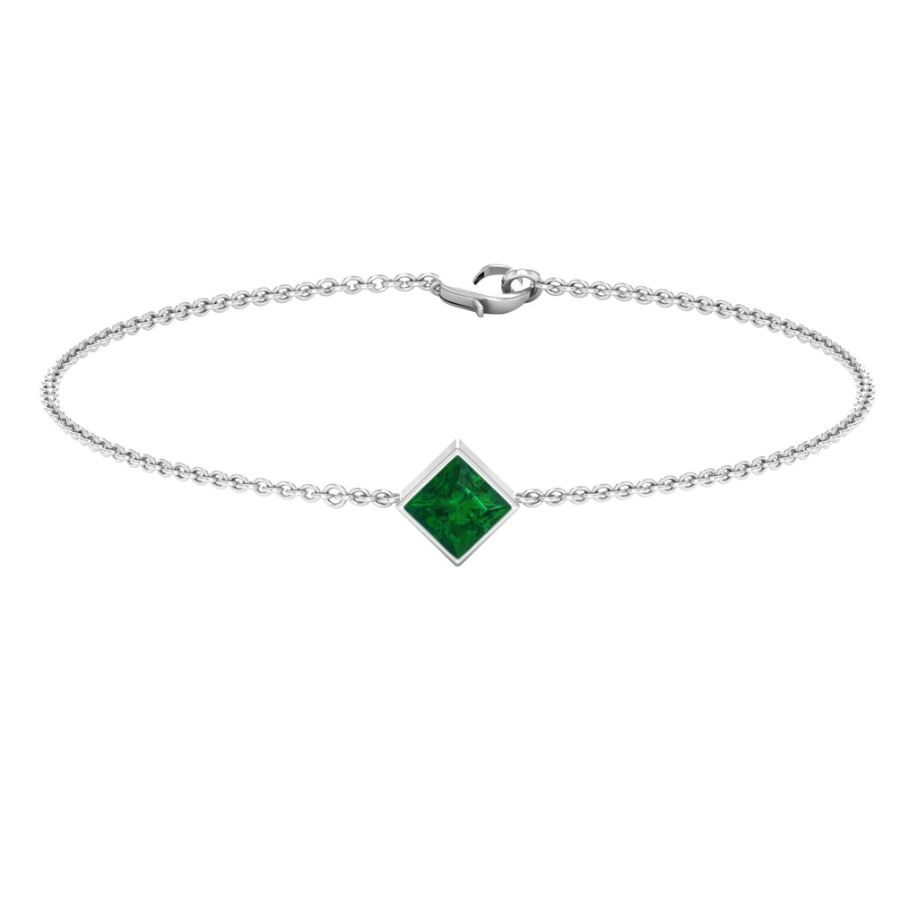Emerald Birthstone Bracelet – Bezel Set Princess Cut 0.36 Carat Real Emerald