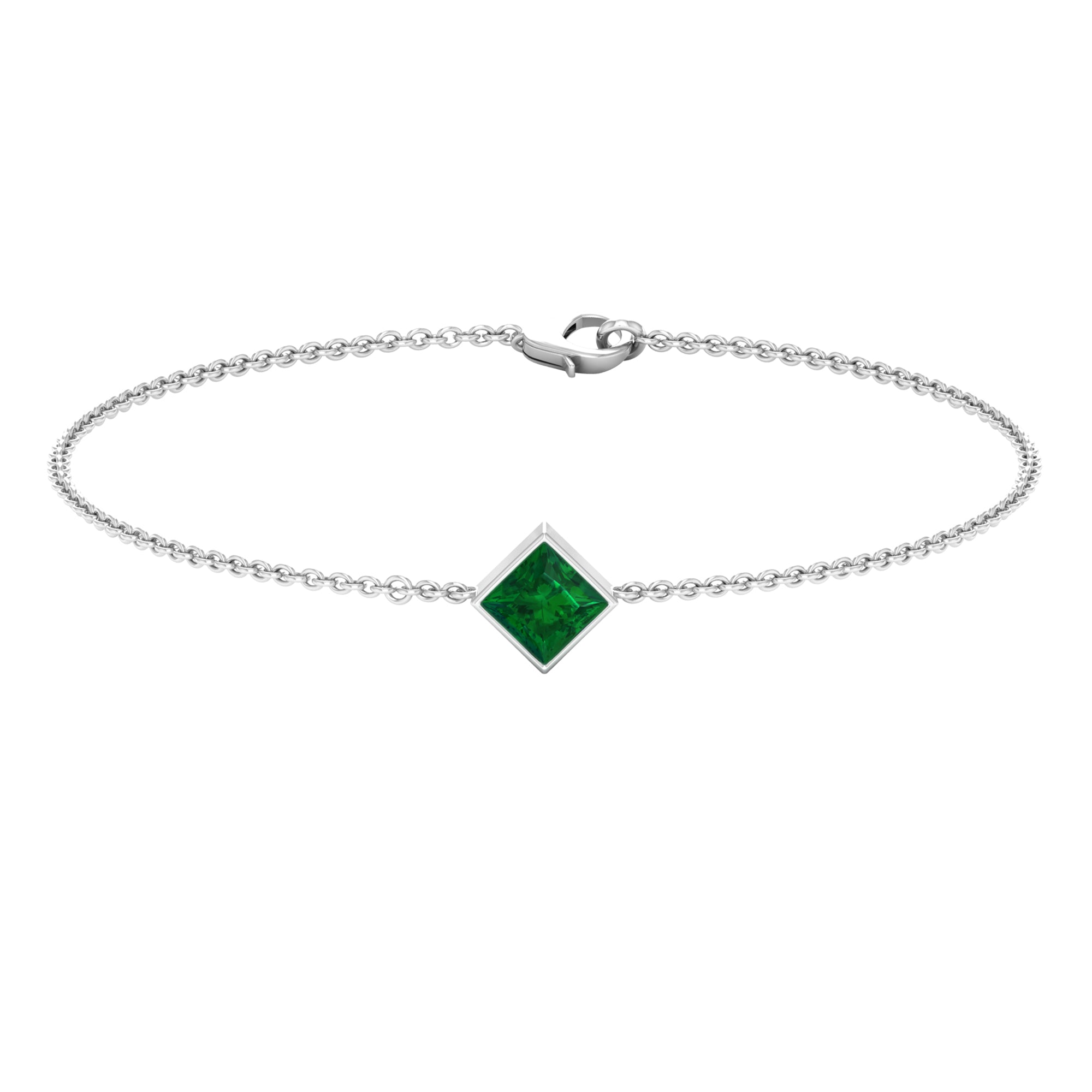 Emerald Birthstone Bracelet – Bezel Set Princess Cut 0.36 Carat Real Emerald