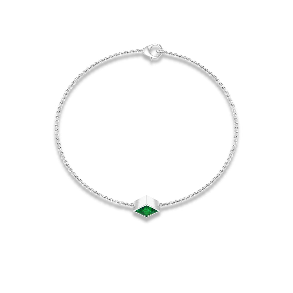 Emerald Birthstone Bracelet – Bezel Set Princess Cut 0.36 Carat Real Emerald