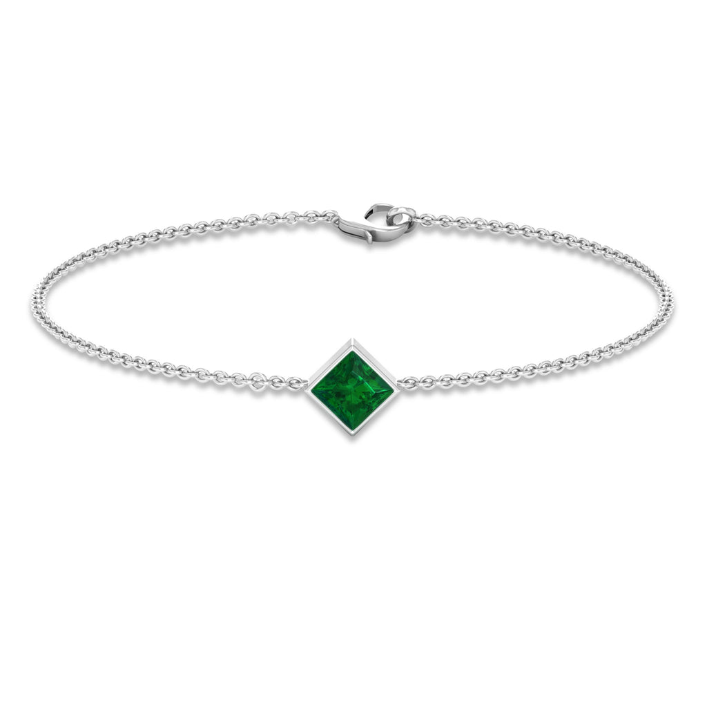 Emerald Birthstone Bracelet – Bezel Set Princess Cut 0.36 Carat Real Emerald