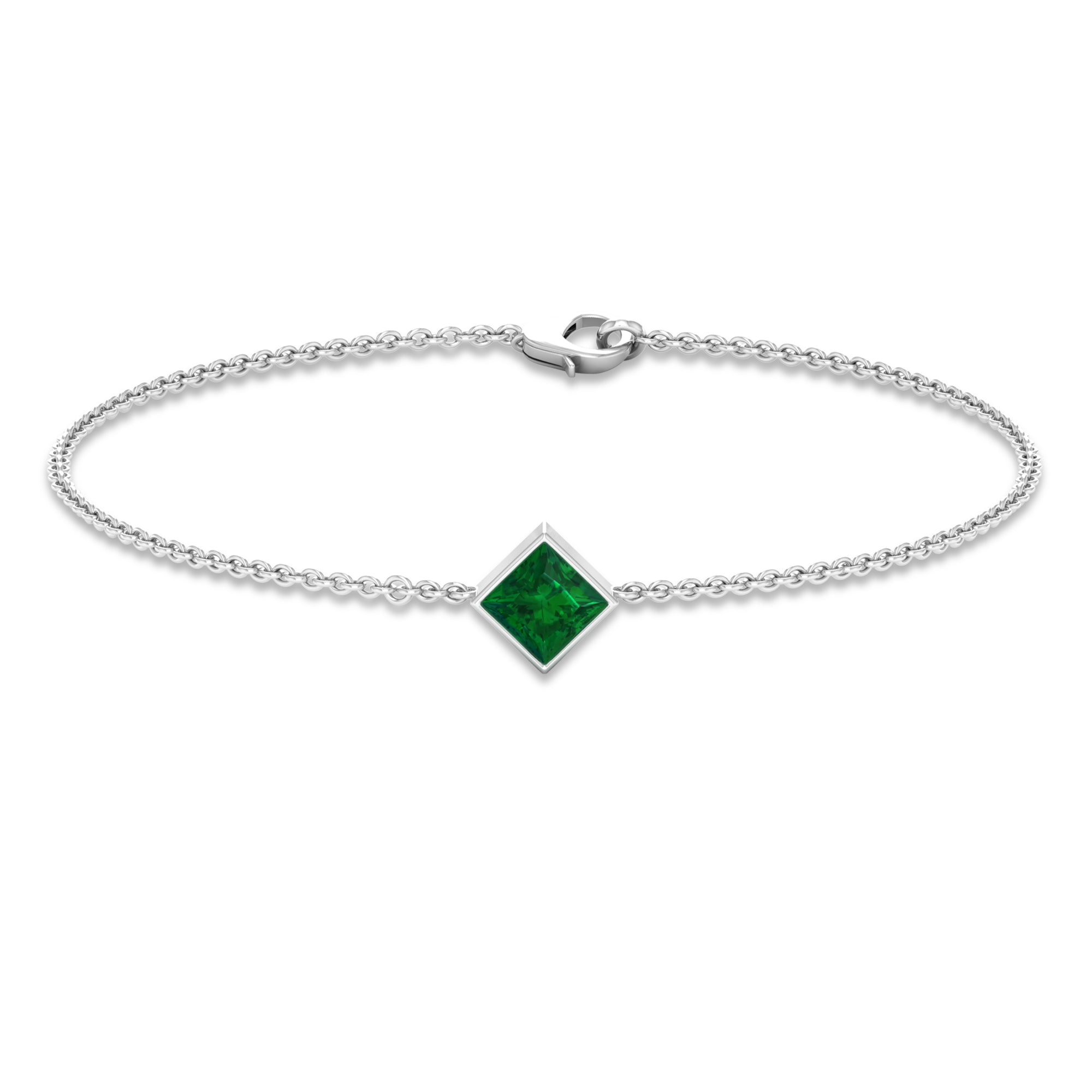 Emerald Birthstone Bracelet – Bezel Set Princess Cut 0.36 Carat Real Emerald