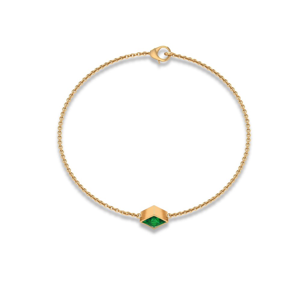 Emerald Birthstone Bracelet – Bezel Set Princess Cut 0.36 Carat Real Emerald