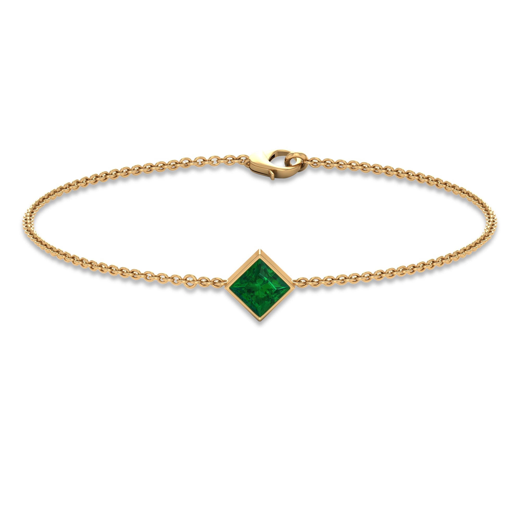 Emerald Birthstone Bracelet – Bezel Set Princess Cut 0.36 Carat Real Emerald