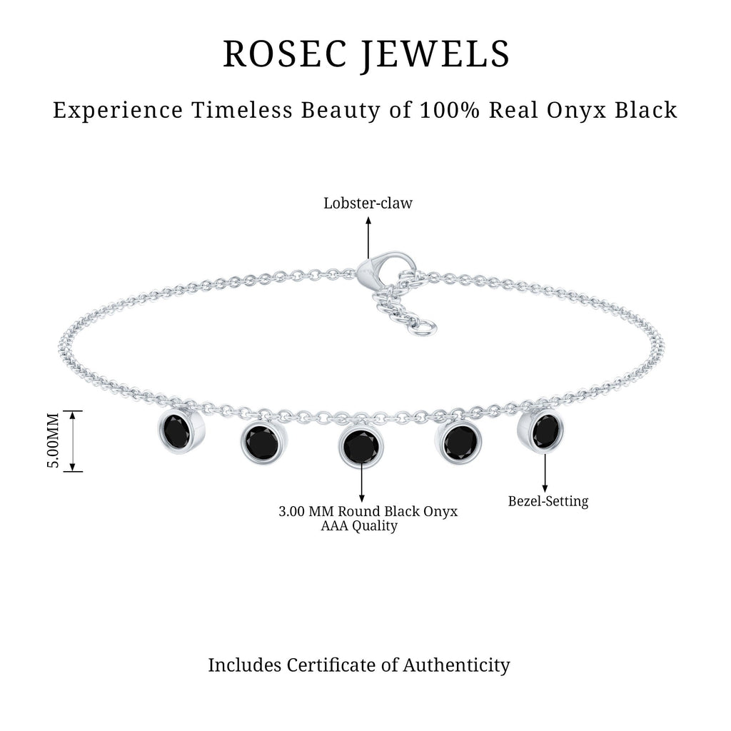 Black Onyx Bracelet – Certified Five Stone Bezel Setting Charm for Women