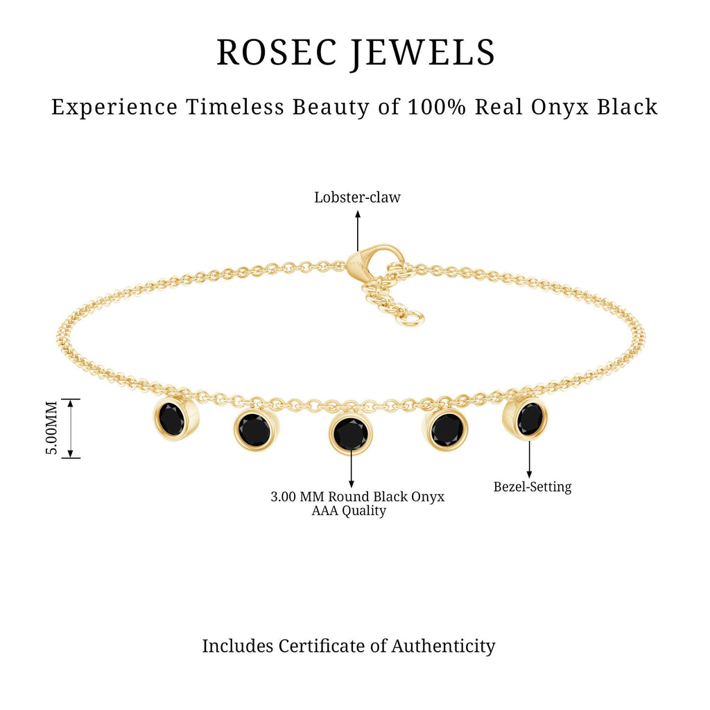 Black Onyx Bracelet – Certified Five Stone Bezel Setting Charm for Women