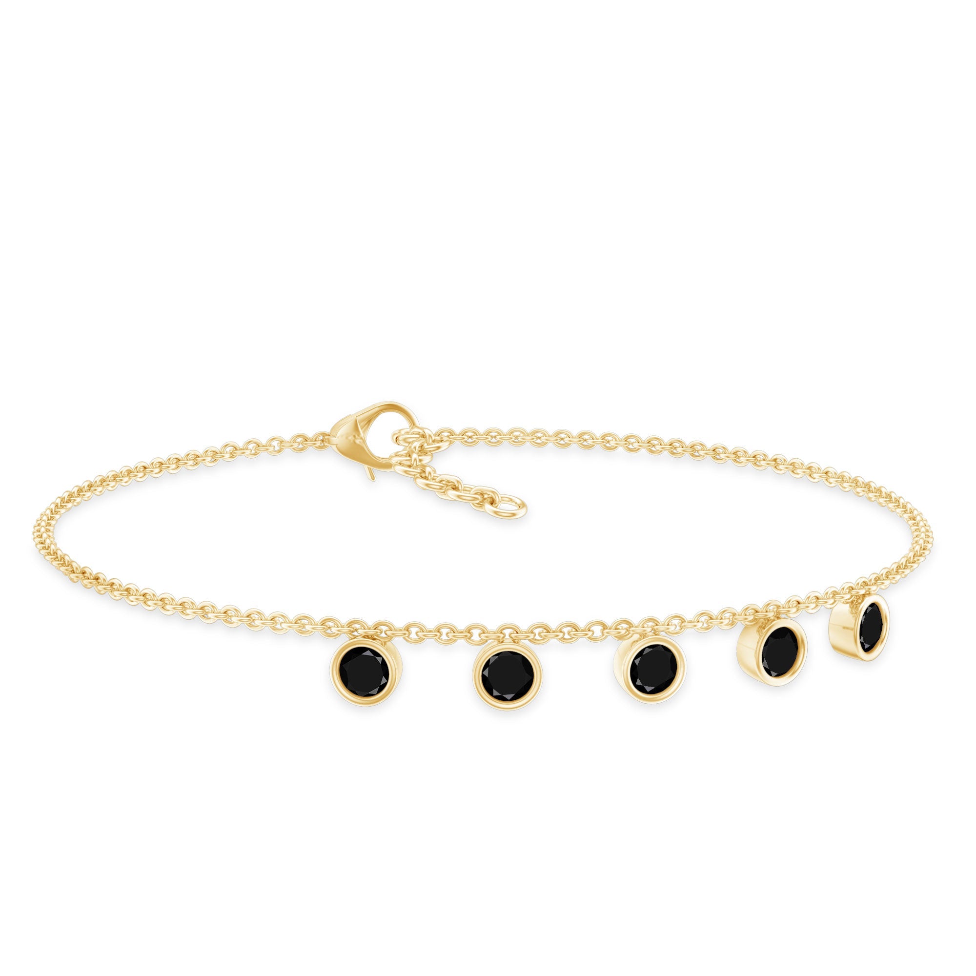 Black Onyx Bracelet – Certified Five Stone Bezel Setting Charm for Women