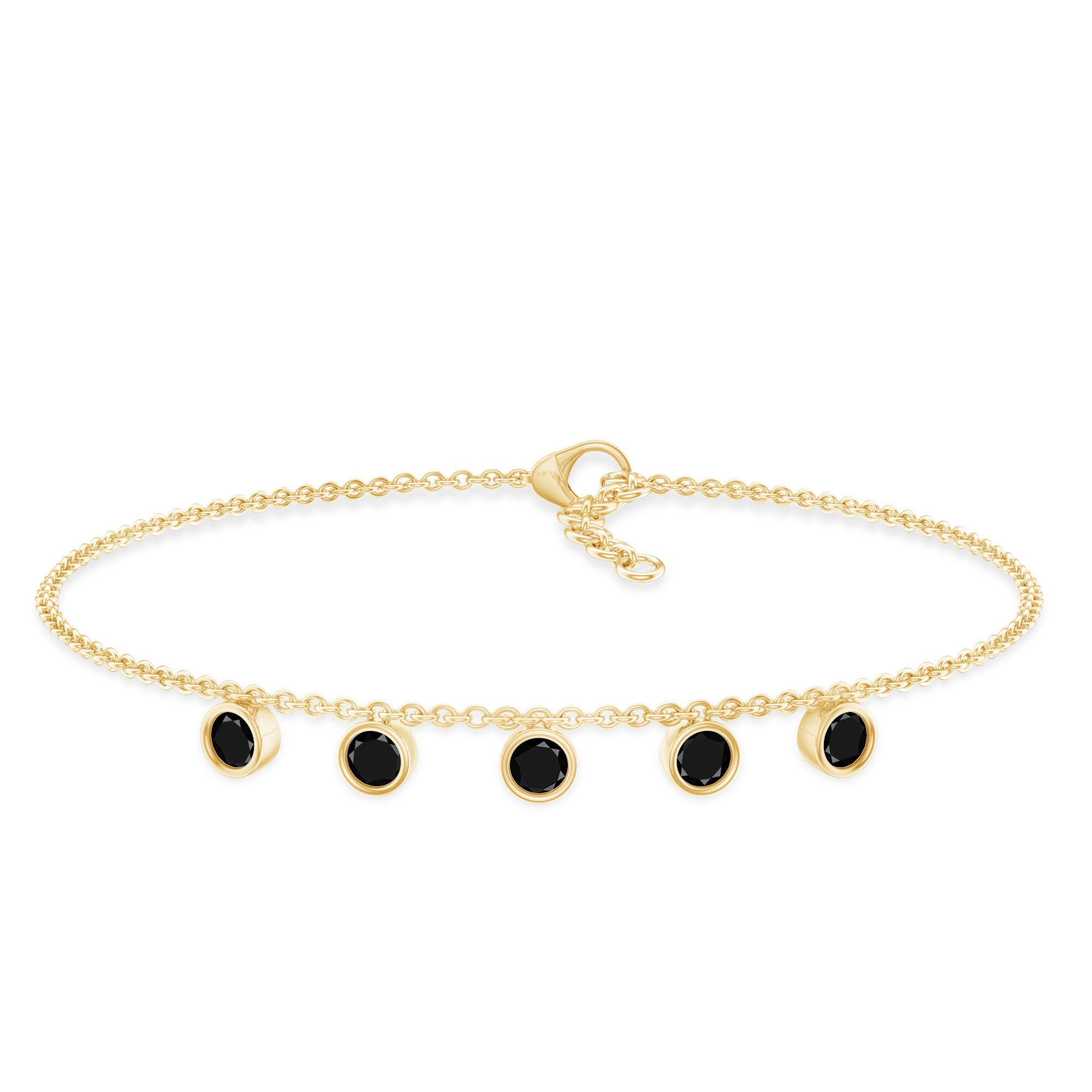Black Onyx Bracelet – Certified Five Stone Bezel Setting Charm for Women