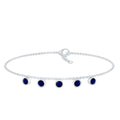 Blue Sapphire Bracelet – Bezel Set 5 Stone Station Chain Charm with Adjustable Lobster Clasp