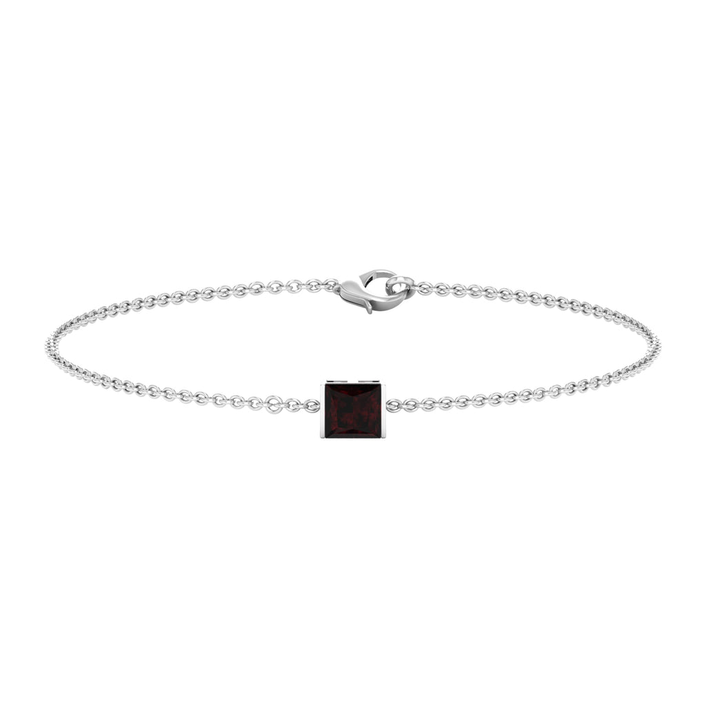 Garnet Chain Bracelet | 1.4 Carat Princess Cut Solitaire Garnet Bar Setting