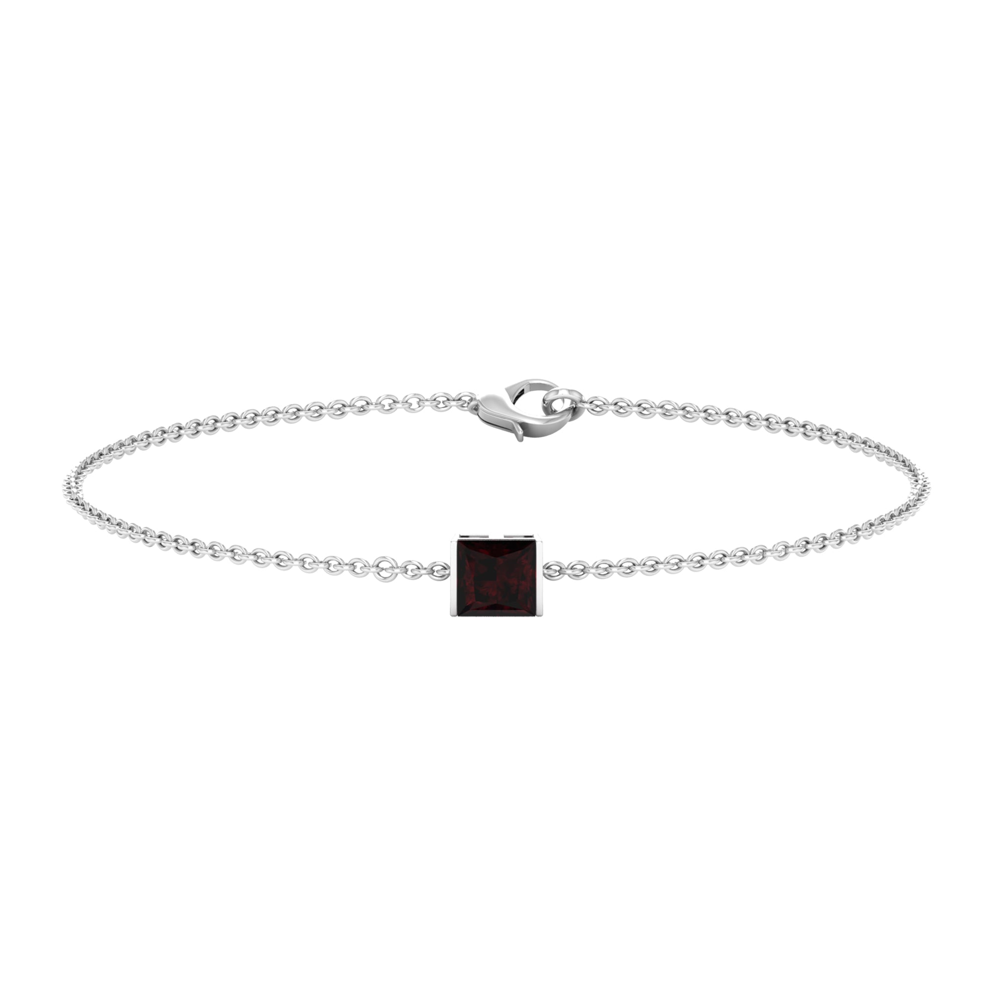 Garnet Chain Bracelet | 1.4 Carat Princess Cut Solitaire Garnet Bar Setting
