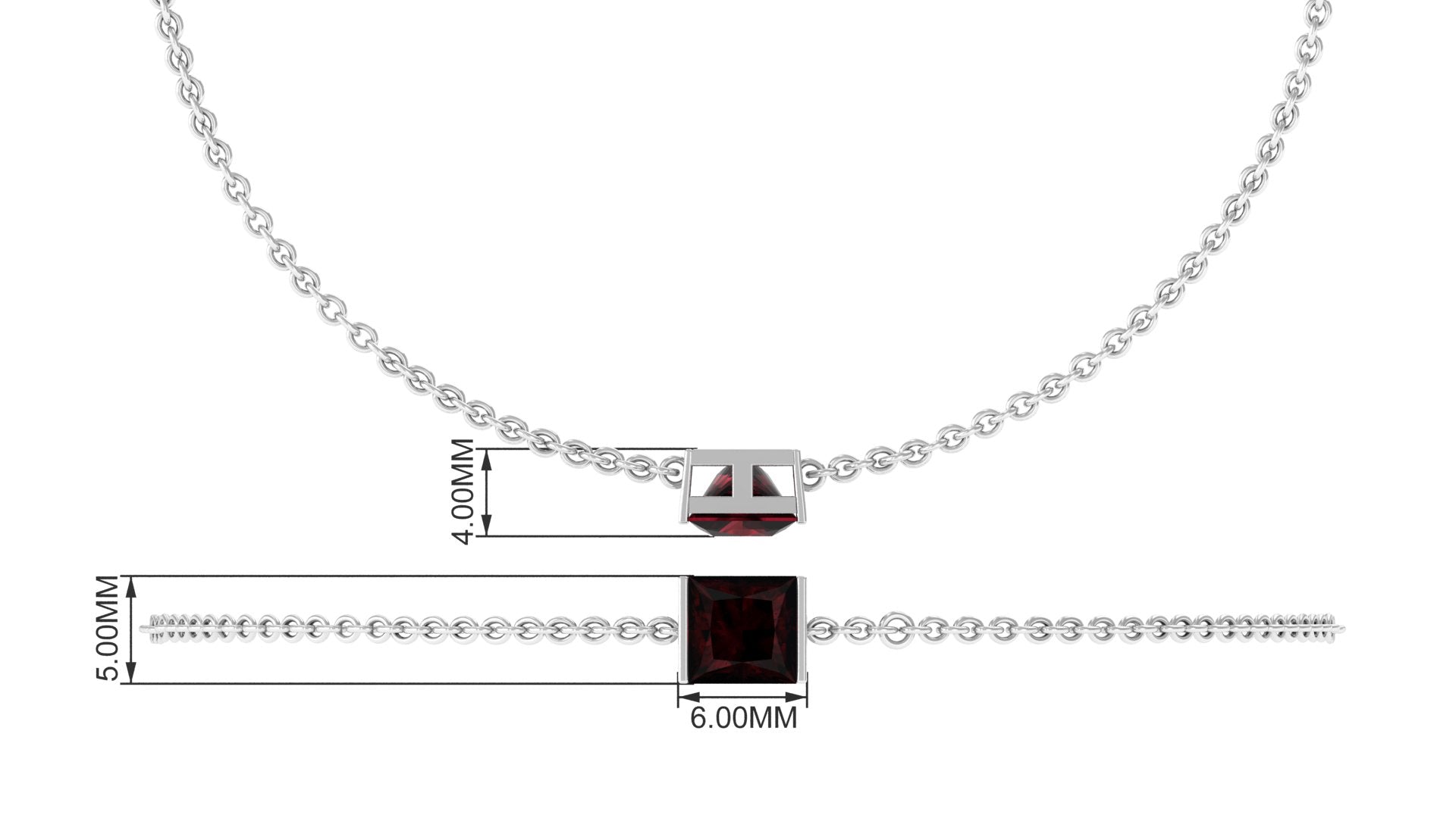 Garnet Chain Bracelet | 1.4 Carat Princess Cut Solitaire Garnet Bar Setting
