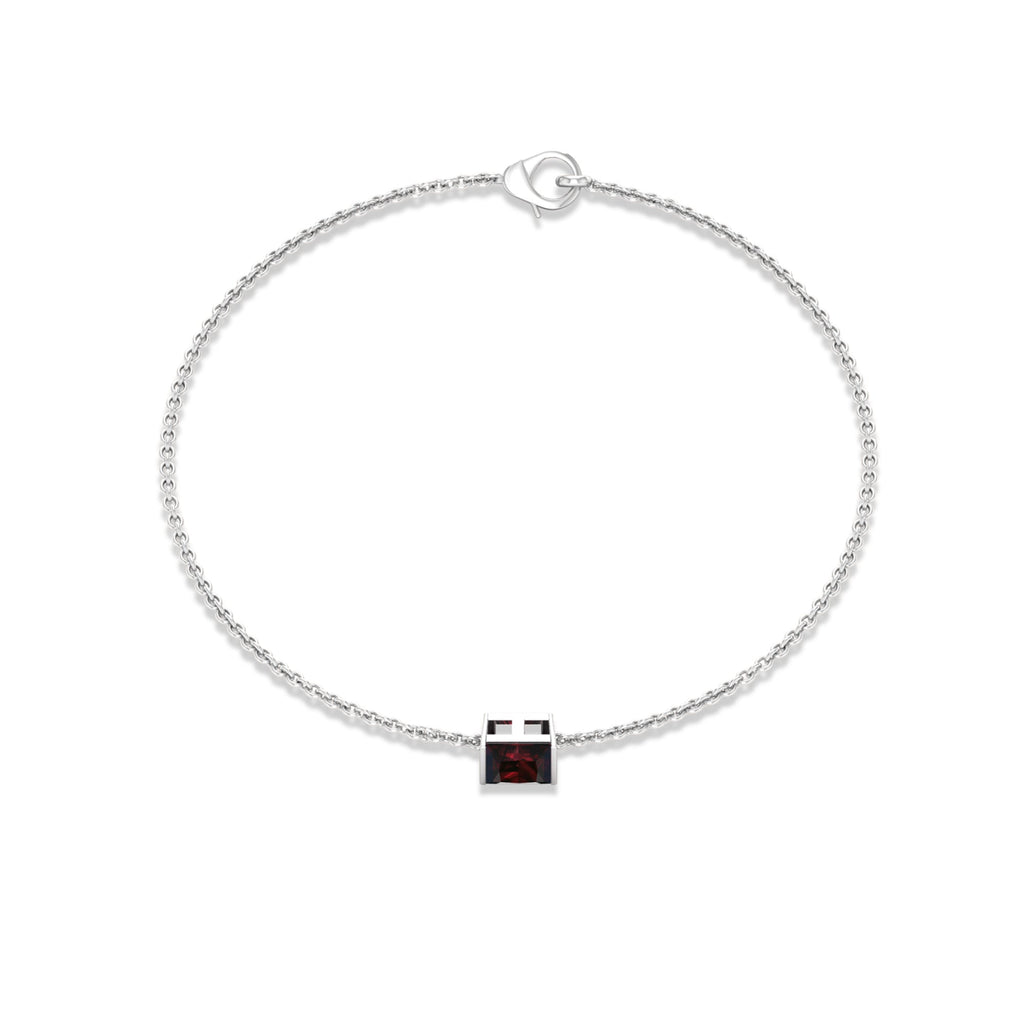 Garnet Chain Bracelet | 1.4 Carat Princess Cut Solitaire Garnet Bar Setting