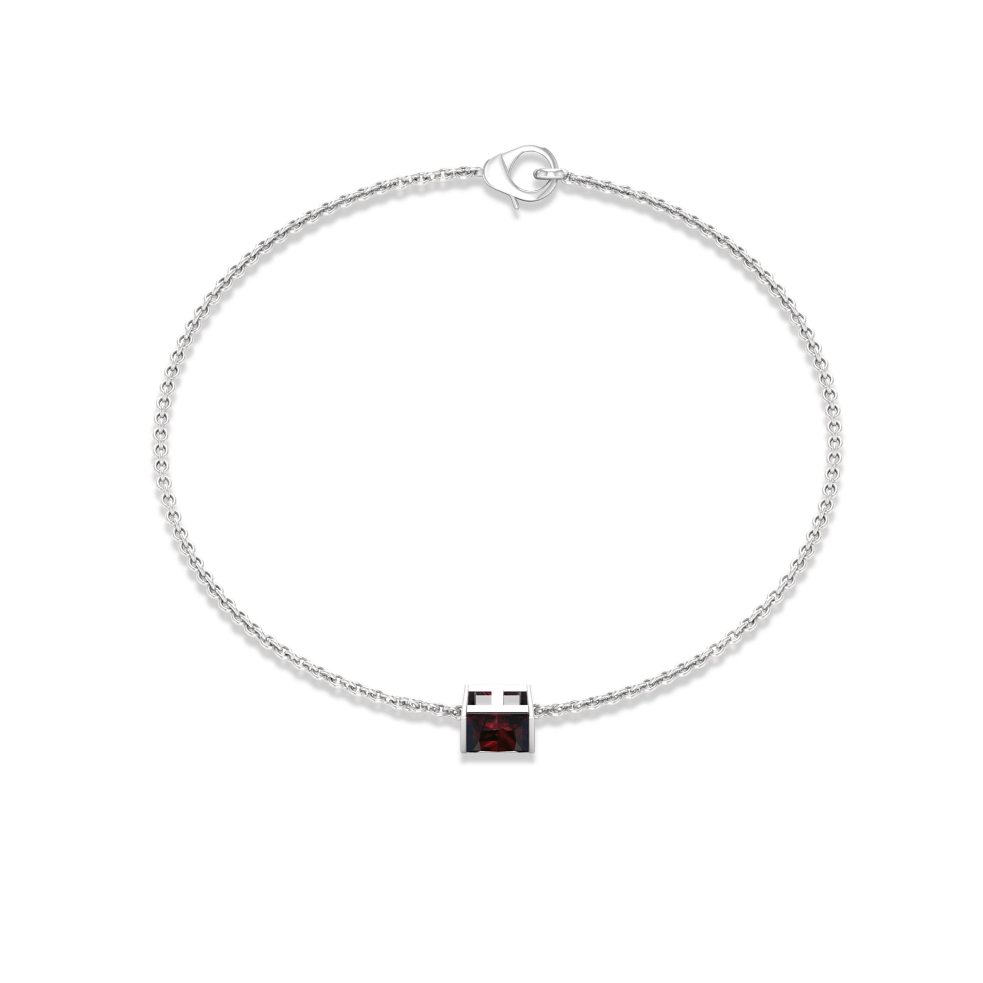 Garnet Chain Bracelet | 1.4 Carat Princess Cut Solitaire Garnet Bar Setting