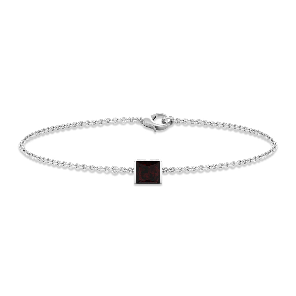 Garnet Chain Bracelet | 1.4 Carat Princess Cut Solitaire Garnet Bar Setting
