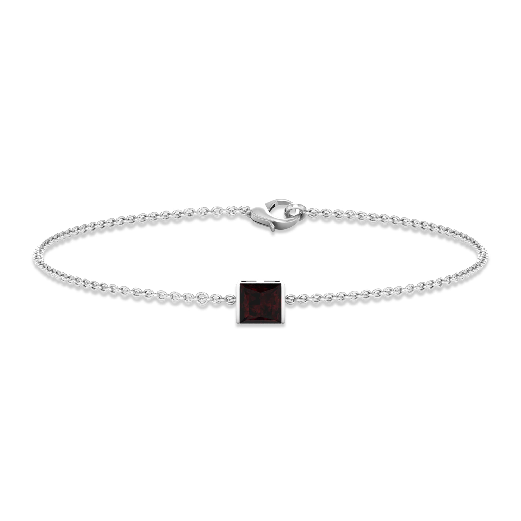 Garnet Chain Bracelet | 1.4 Carat Princess Cut Solitaire Garnet Bar Setting