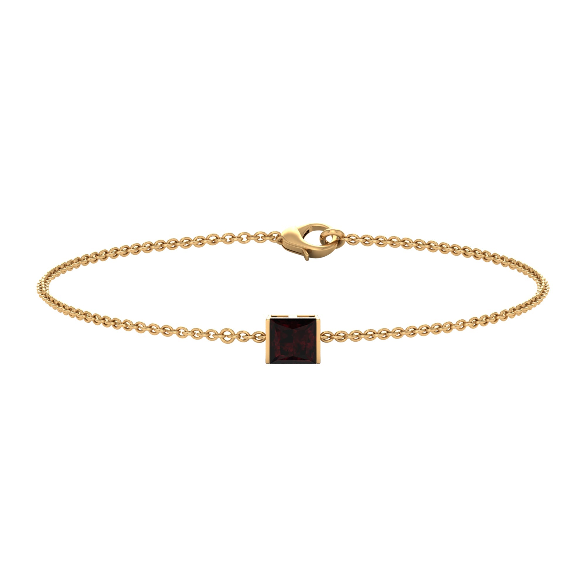Garnet Chain Bracelet | 1.4 Carat Princess Cut Solitaire Garnet Bar Setting
