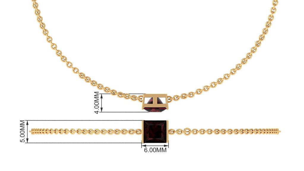 Garnet Chain Bracelet | 1.4 Carat Princess Cut Solitaire Garnet Bar Setting