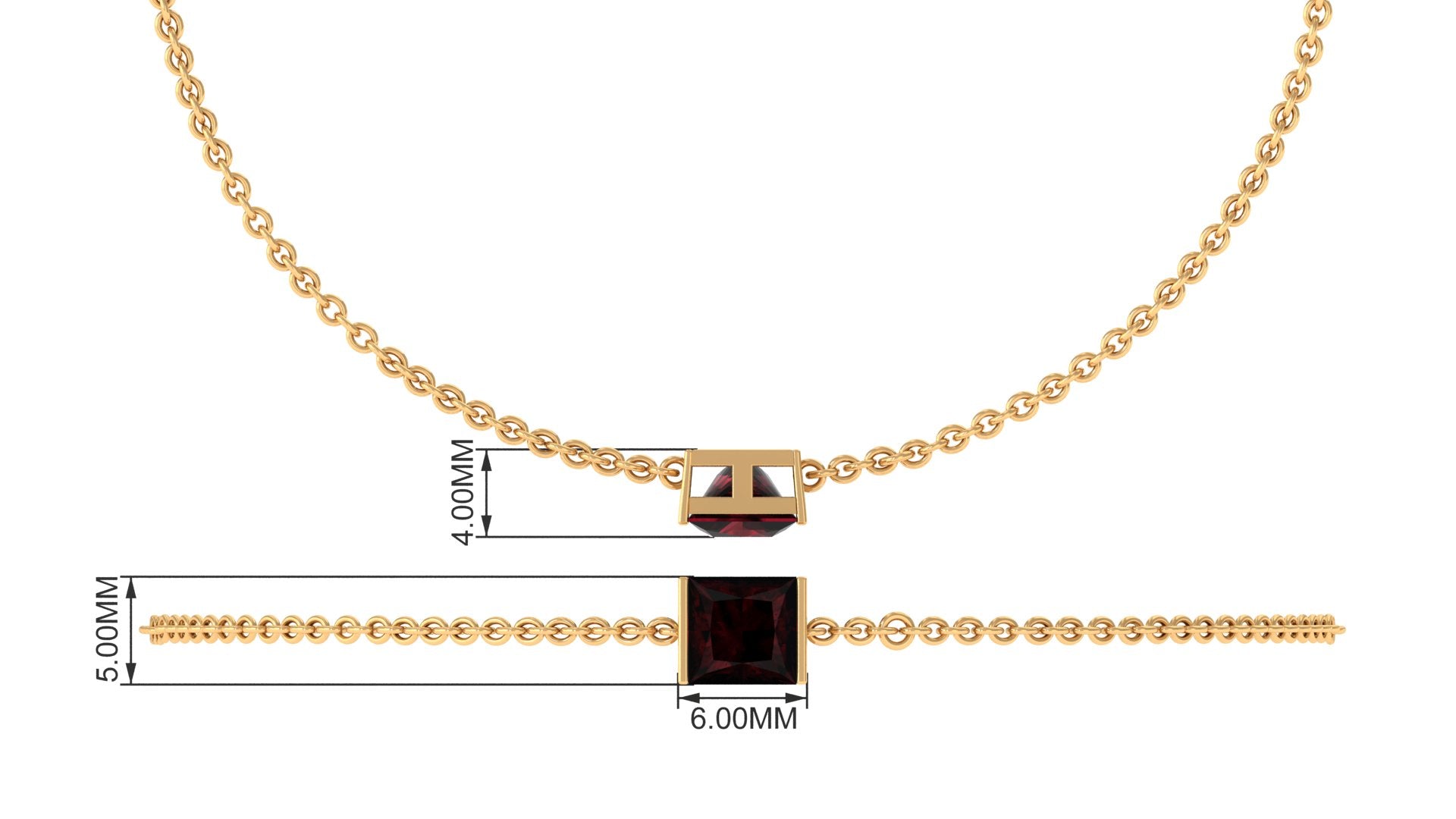 Garnet Chain Bracelet | 1.4 Carat Princess Cut Solitaire Garnet Bar Setting
